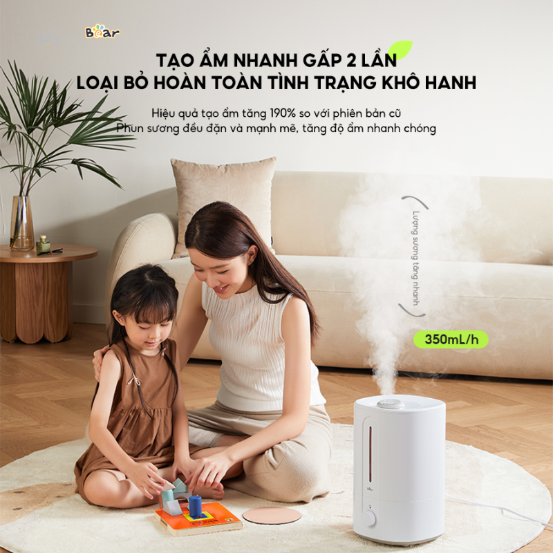 Máy tạo độ ẩm Bear 5L SB-TA50M có thể tạo ẩm nhanh gấp 2 lần