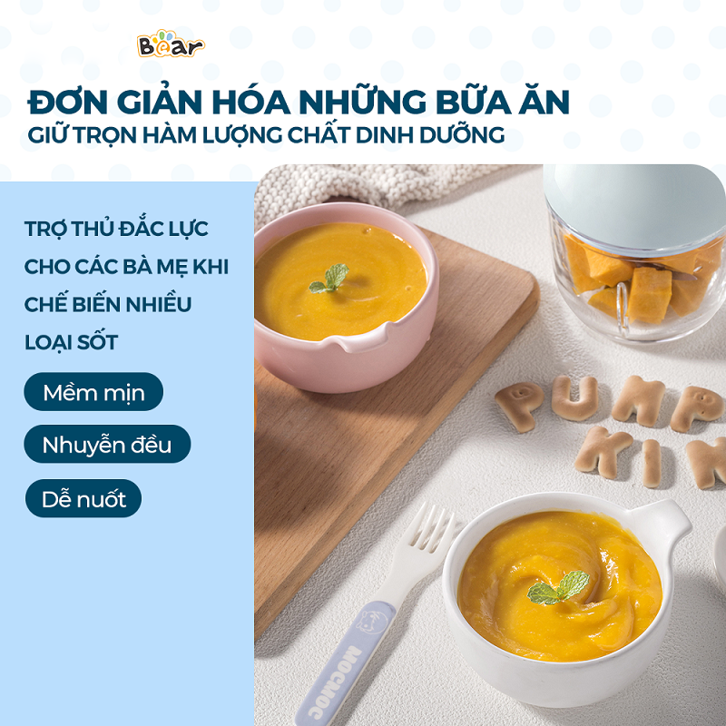 Máy xay ăn dặm Bear 0.3L GR-B03V8 có công suất lớn giúp thực phẩm được xay mịn hơn