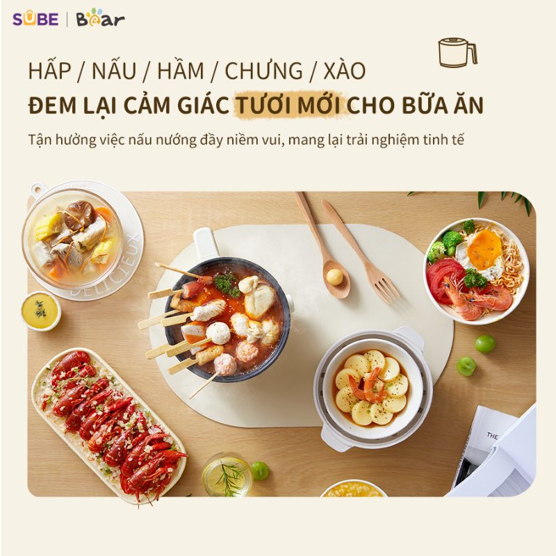 Nồi điện đa năng Bear 1.2L MC-4H16H đa dạng trong chế biến món ăn